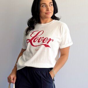 Women’s Lover Graphic T-Shirt – White Boyfriend Fit by Girl Dangerous